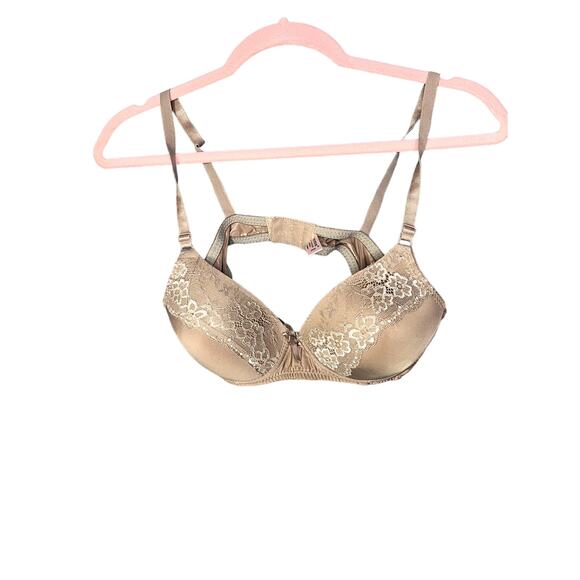 Paris Pink Bra Women's Size 38B No wire Comfort Band Lace Paneling Nude Bra - Picture 1 of 7